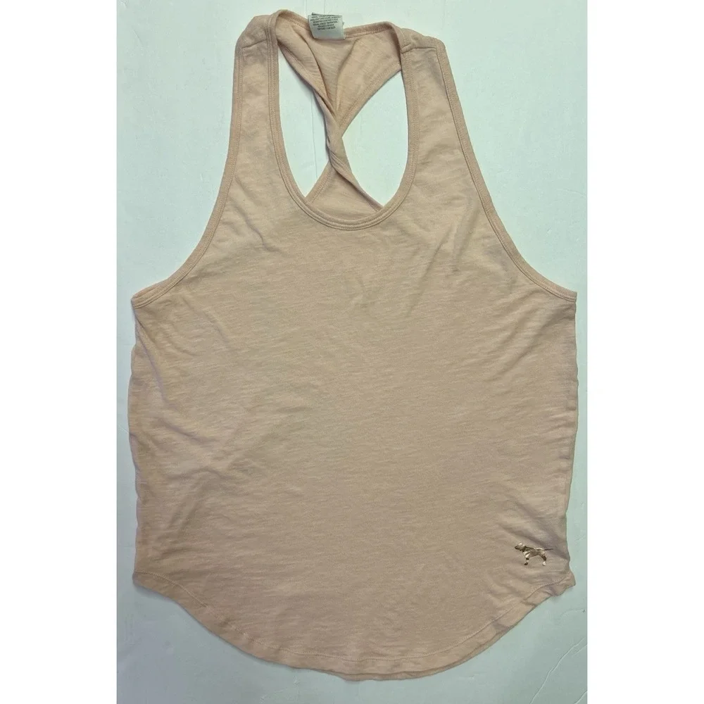 PINK Victoria's Secret Pink Twistered Racerback Tank Top Gold Dog Logo Size S - Picture 1 of 8